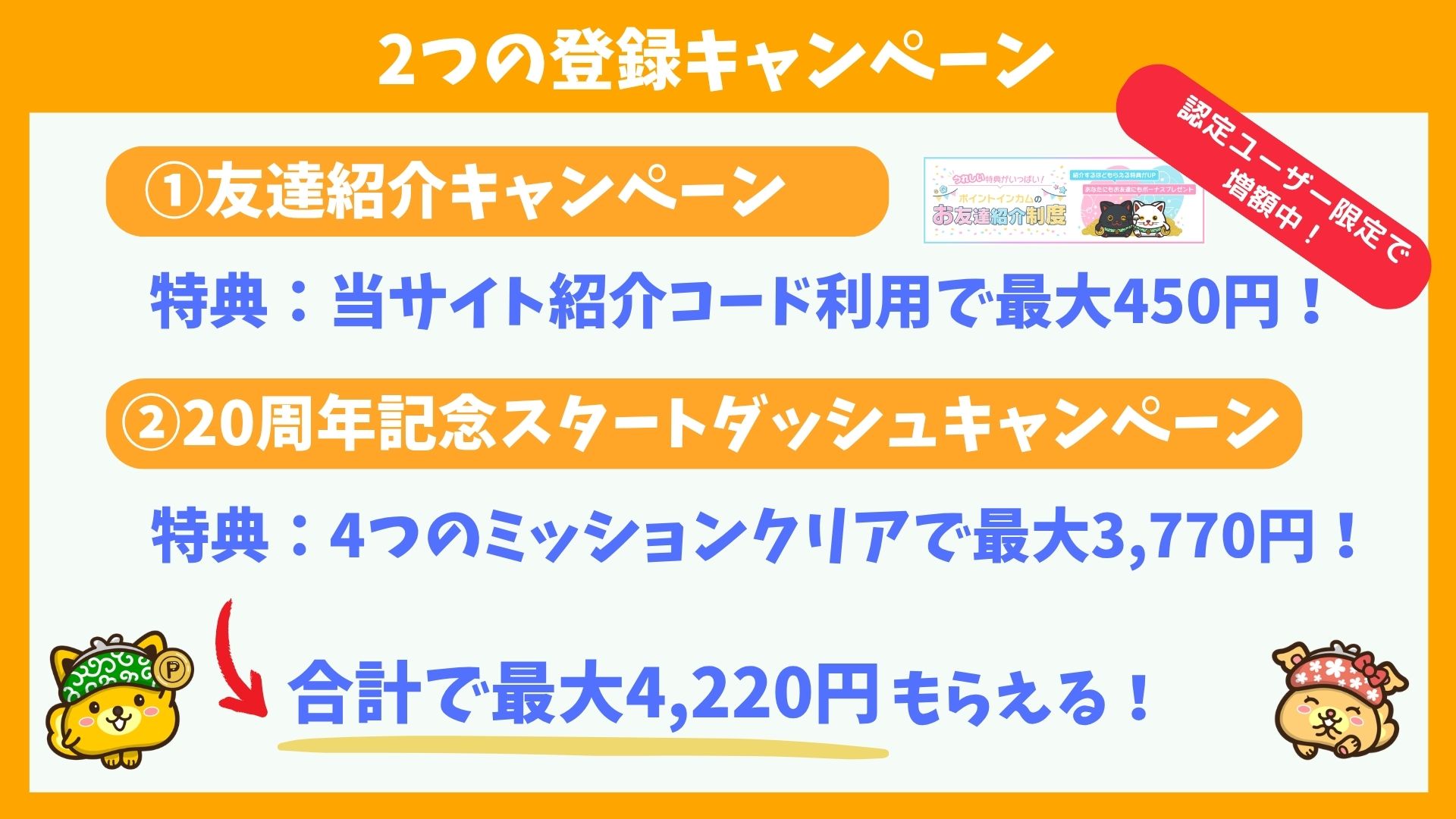 ポイントインカム2つの登録キャンペーン【20周年記念スタートダッシュVer.】