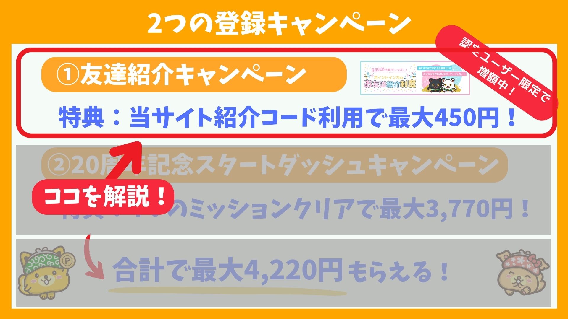 ポイントインカム2つの登録キャンペーン・紹介コード【20周年記念スタートダッシュVer.】